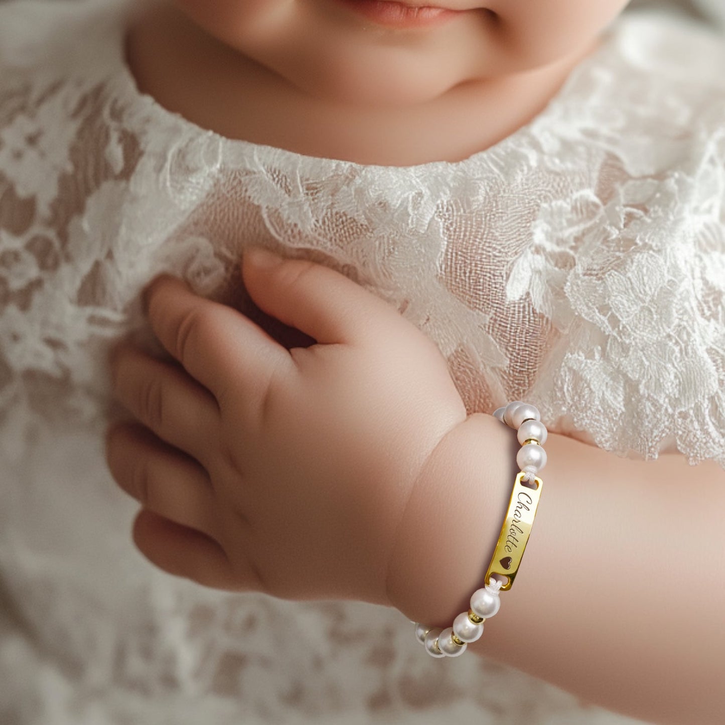 Pulsera de perlas personalizada con nombre de bebé